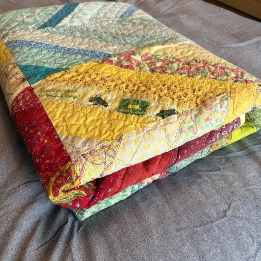 Handmade Patchwork Lap Quilt Novelty Fabric John Deere Strawberry 76x49